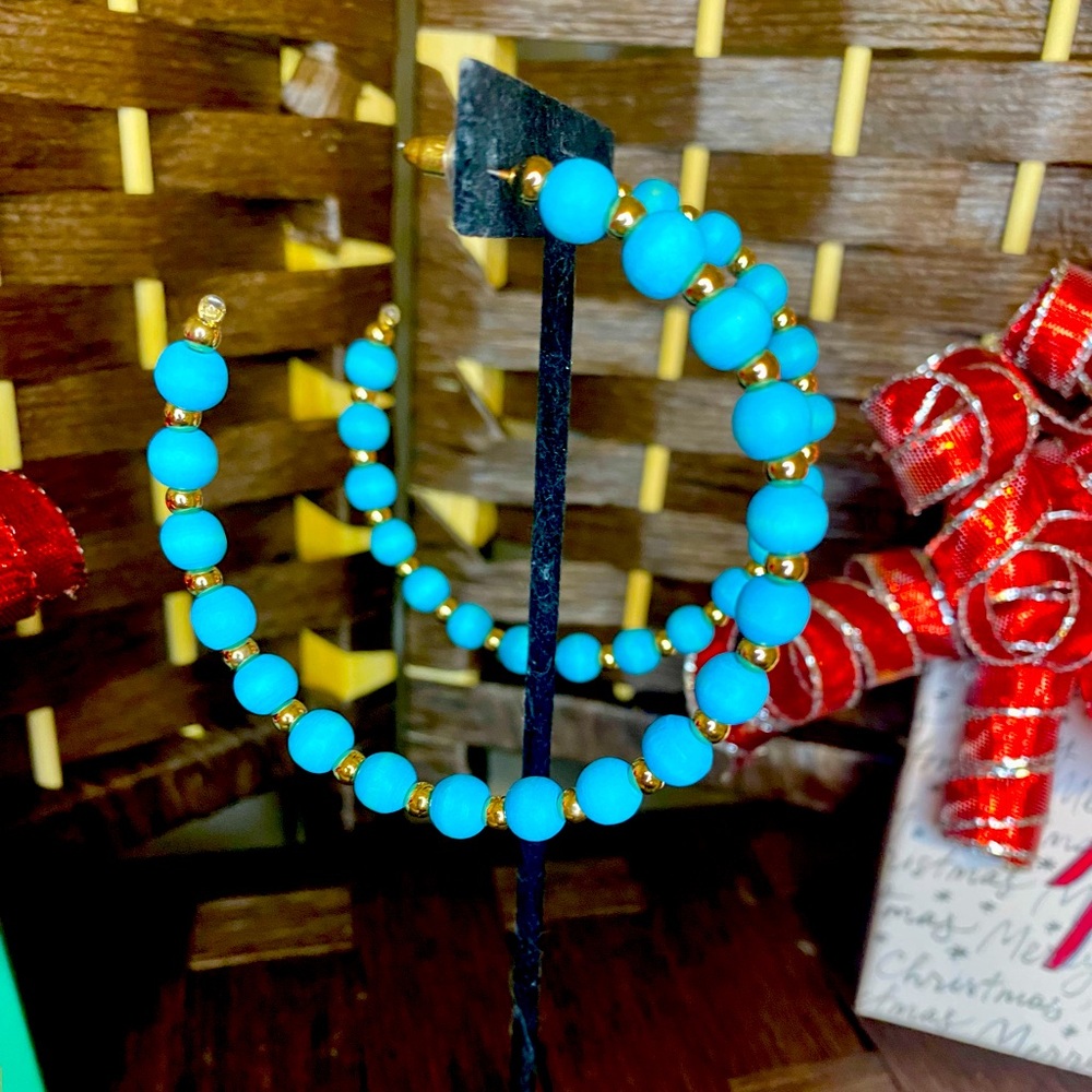 Park Lane Ocean Turquoise and Gold Beaded Hoop Earrings